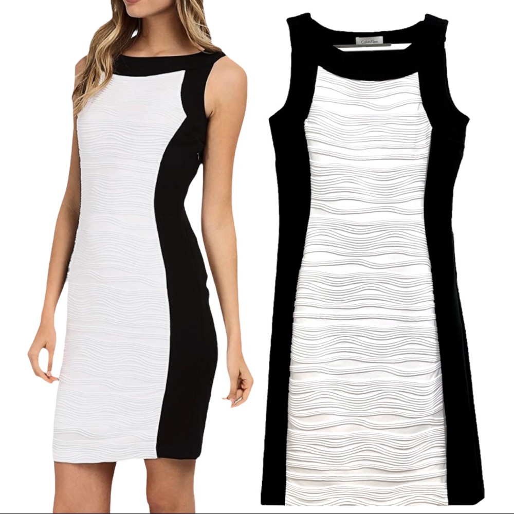 Calvin Klein New Without Tags White Black Color Block Sheath Dress, Size 2